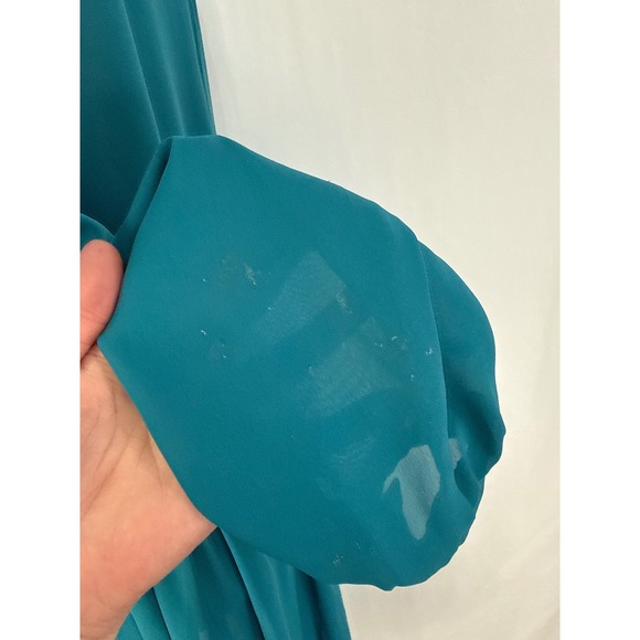 Vintage C&R Teal Blue Pleated Bodice Secretary Dress 80s Long Sleeve, 40 bust, L - Picture 10 of 13